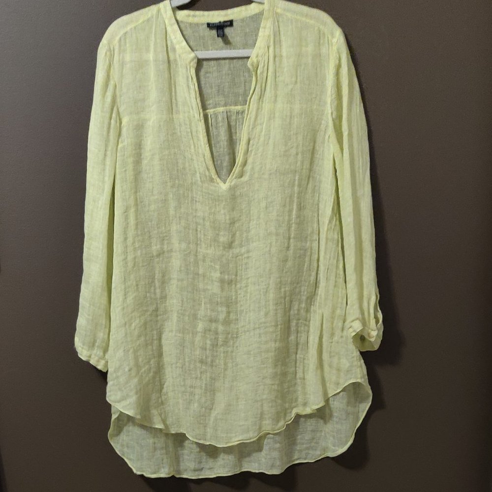Eileen Fisher Pale Yellow Linen Split-Neck Tunic